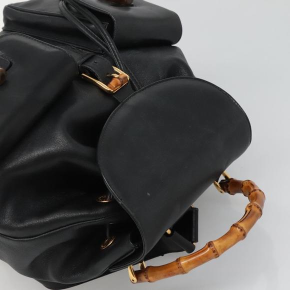 GUCCI Bamboo Backpack Leather Black Gold 003 2058 0016 Auth 136184 main image 4